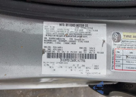 2008 Ford Fusion Se из США, поврежденный, VIN 3FAHP07Z68R247706